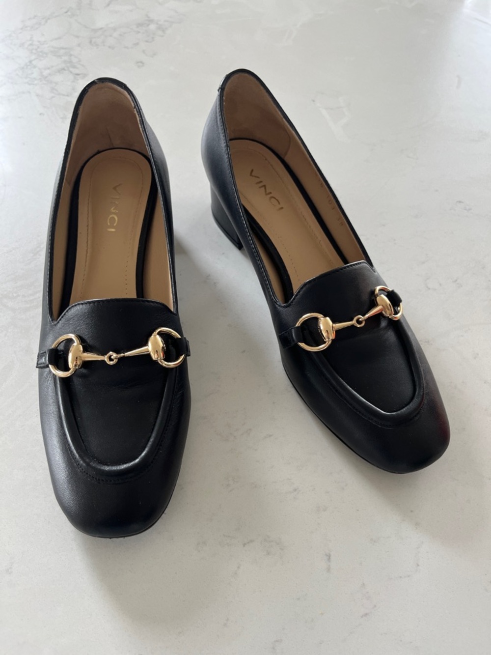 LIKE NEW Vinci Leather Napa Siyah Block Heel Loafers (Size 38)